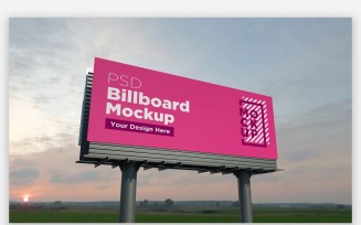 Two Pole Billboard Sign Mockup Side View