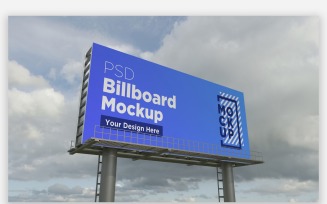 Two Pole Outdoor Advertising Sign Mockup Side View