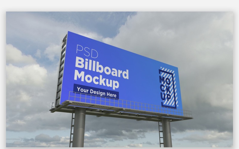Two Pole Outdoor Advertising Sign Mockup Side View Product Mockup