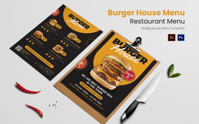 Burger House Restaurant Menu Corporate Identity