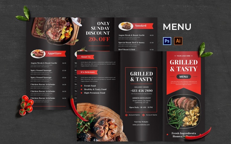 Grilled Steak Restaurant Menu Corporate Identity