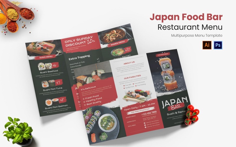Japan Food Bar Restaurant Menu Corporate Identity