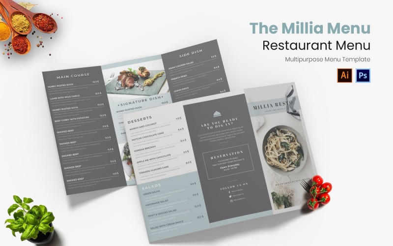 The Millia Restaurant Menu Corporate Identity