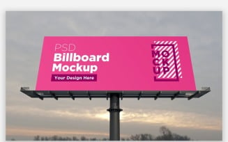 Roadside Sky Hooding Billboard Mockup Front View With Single Pole