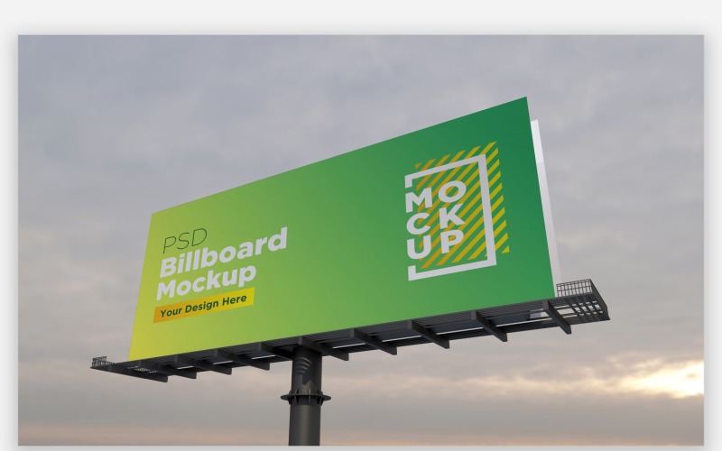 Roadside Sky Hooding Billboard Mockup side View With One Pole Product Mockup