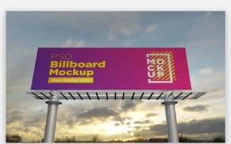 Roadside Two Pole Billboard Front View Product Mockup