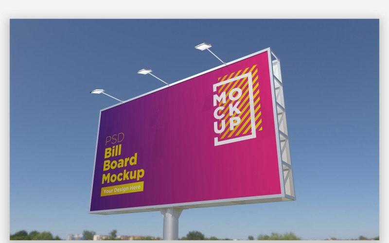 Hooding Billboard Mockup Side View With Single Pole Product Mockup