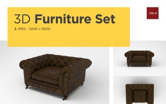 Leather Sofa Front View Furniture 3d Photo Vol-11 Product Mockup