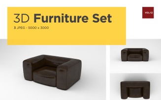 Leather Sofa Front View Furniture 3d Photo Vol-12 Product Mockup