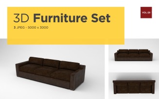 Leather Sofa Front View Furniture 3d Photo Vol-28 Product Mockup
