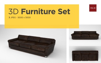Leather Sofa Front View Furniture 3d Photo Vol-32 Product Mockup