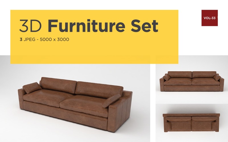 Leather Sofa Front View Furniture 3d Photo Vol-33 Product Mockup