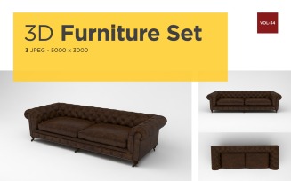 Leather Sofa Front View Furniture 3d Photo Vol-34 Product Mockup
