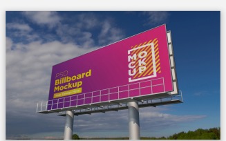 Roadside Hooding Billboard Mockup Side View With Two Pole
