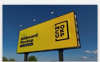 Roadside Sky Billboard Advertising Hooding Mockup Side View