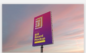 Roadside Sky Hooding Billboard Mockup Side View With Single