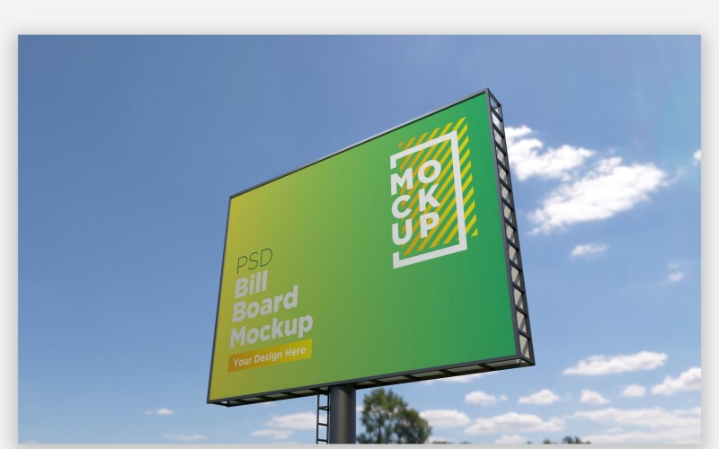 Roadside Sky Hooding Billboard Mockup Side View With Two Pole Product Mockup