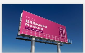 Roadside Two Pole Outdoor Advertising Mockup Side View