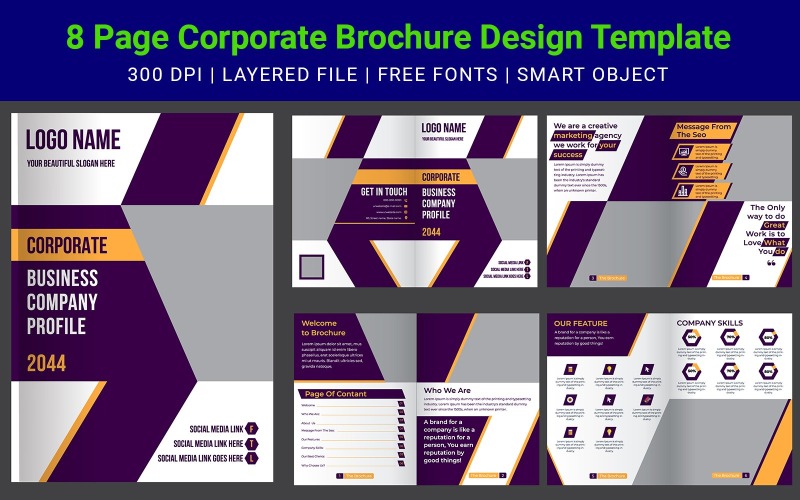 8 Page Minimal Business Brochure Design Template Presentations Corporate Identity