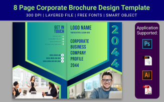 8 Page Minimal Business Brochure Design Template, Use For Marketing, Company Profile