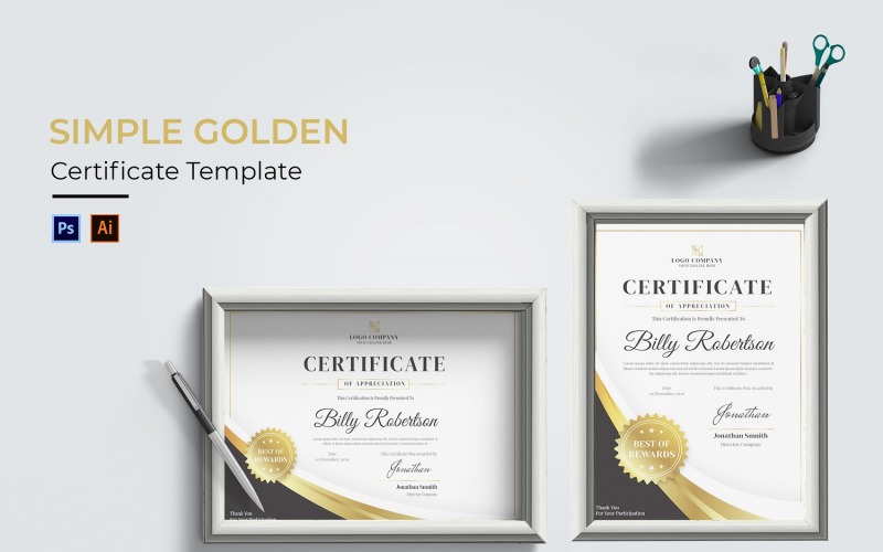 Simple Golden Certificate template Certificate Template