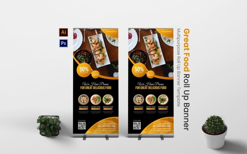 Delicious Food Roll Up Banner Corporate Identity