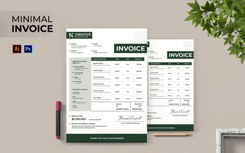 Minimal Green Invoice Corporate identity template Corporate Identity