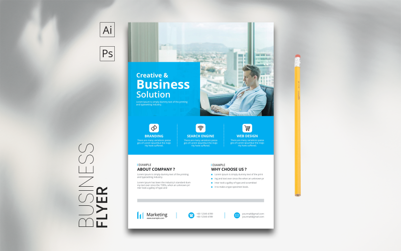 Minimal Business Flyer With Blue Orang Red & Green Accent Corporate Identity