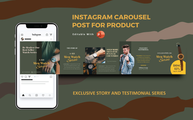 Exclusive Watch Story & Testimonial Instagram Carousel Social Media Template