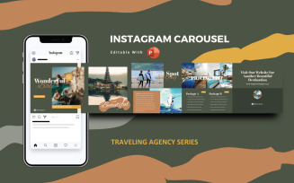 Traveling Agency Instagram Carousel Social Media Template Powerpoint