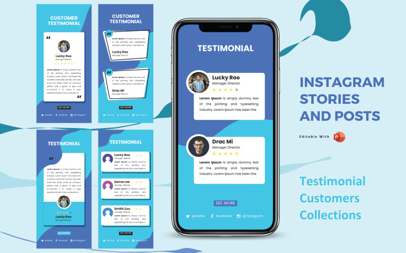 Instagram Stories and Posts Powerpoint Social Media Template - Testimonial Collection