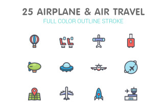 Airplane & Transport Line with Color Iconset template