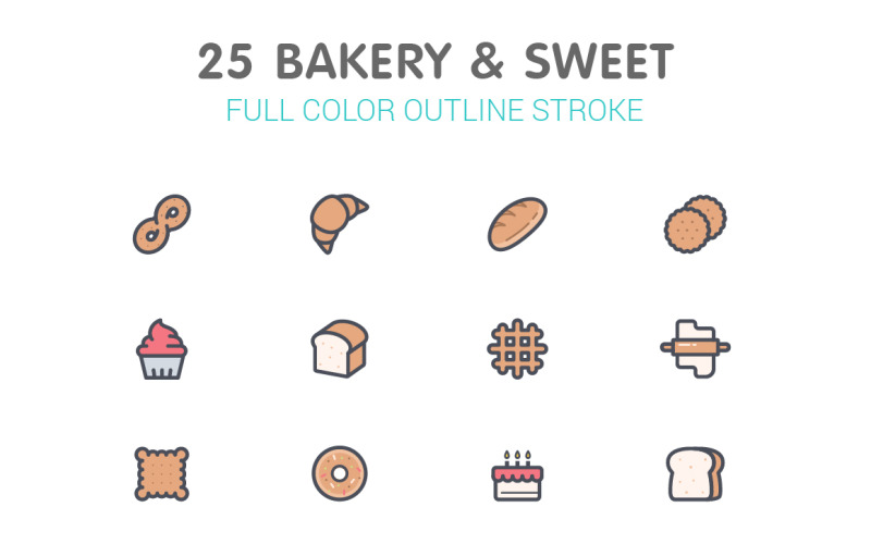 Bakery & Sweet Line with Color Iconset template Icon Set