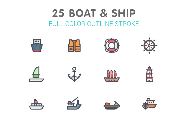 Boat and Ship Line with Color Iconset template Icon Set