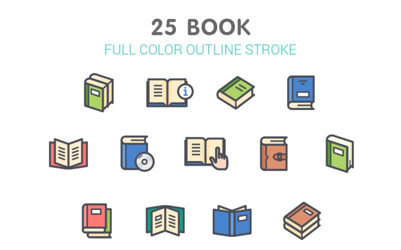 Book Line with Color Iconset template Icon Set