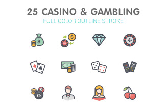Casino & Gambling Line with Color Iconset template