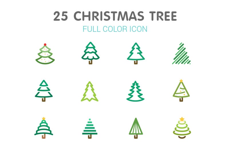 Christmas Tree Line with Color Iconset template Icon Set