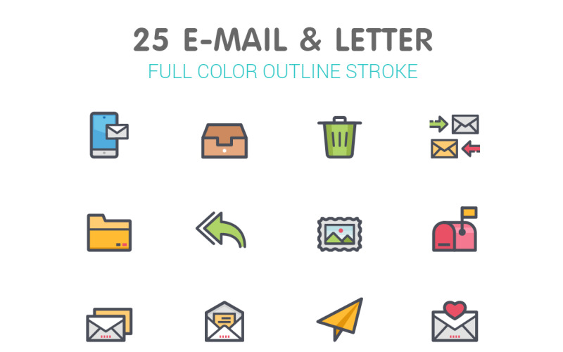 E-mail & Letter Line with Color Iconset template Icon Set