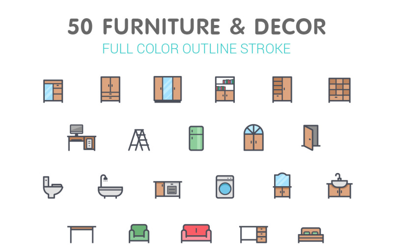 Furniture & Interior Line with Color Iconset template Icon Set