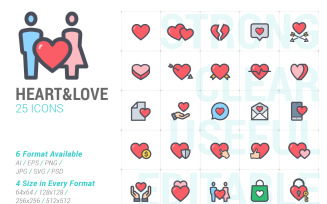 Heart & Love Line with Color Iconset template
