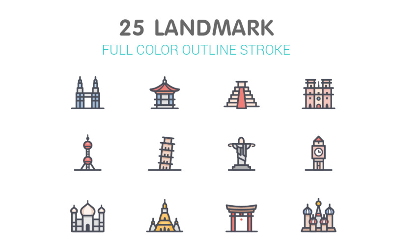 Landmark Line with Color Iconset template Icon Set
