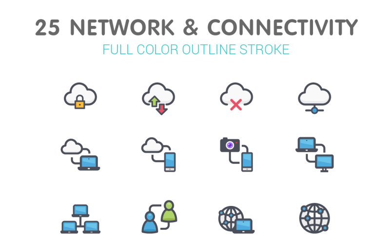 Network & Connectivity Line with Color Iconset template Icon Set