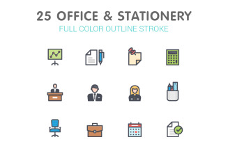 Office & Stationery Line with Color Iconset template