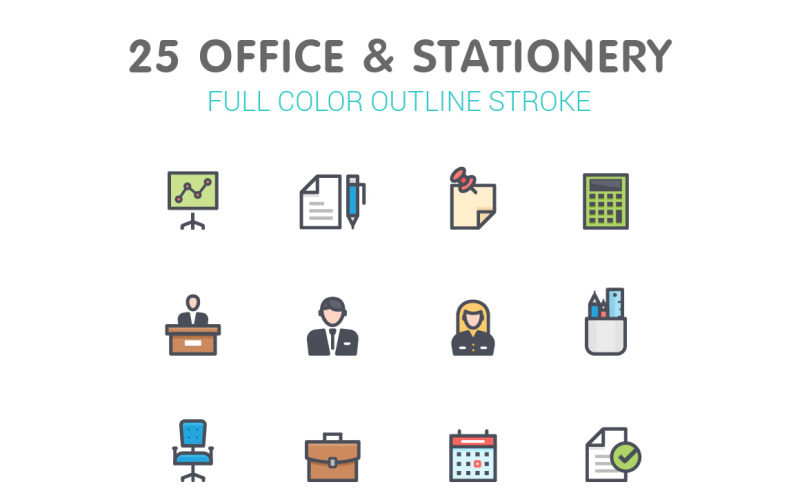 Office & Stationery Line with Color Iconset template Icon Set