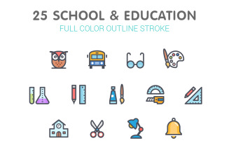 School & Education Line with Color Iconset template