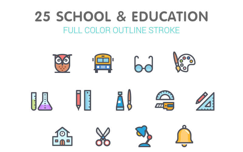 School & Education Line with Color Iconset template Icon Set