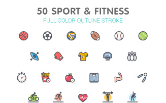 Sport and Fitness Line with Color Iconset template