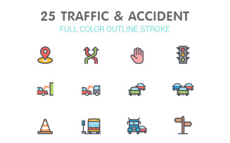 Traffic and Accident Line with Color Iconset template