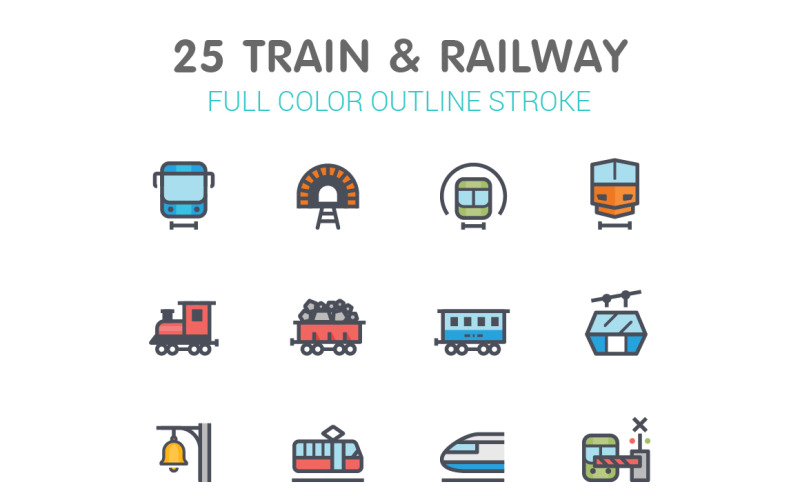 Train & Railway Line with Color Iconset template Icon Set