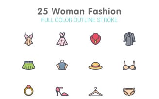 Woman Fashion Line with Color Iconset template